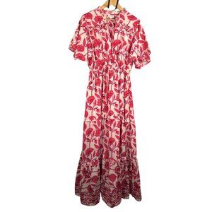 Boemo‎ Floral smocked flutter sleeve boho vibrant dress ruffles sz XL